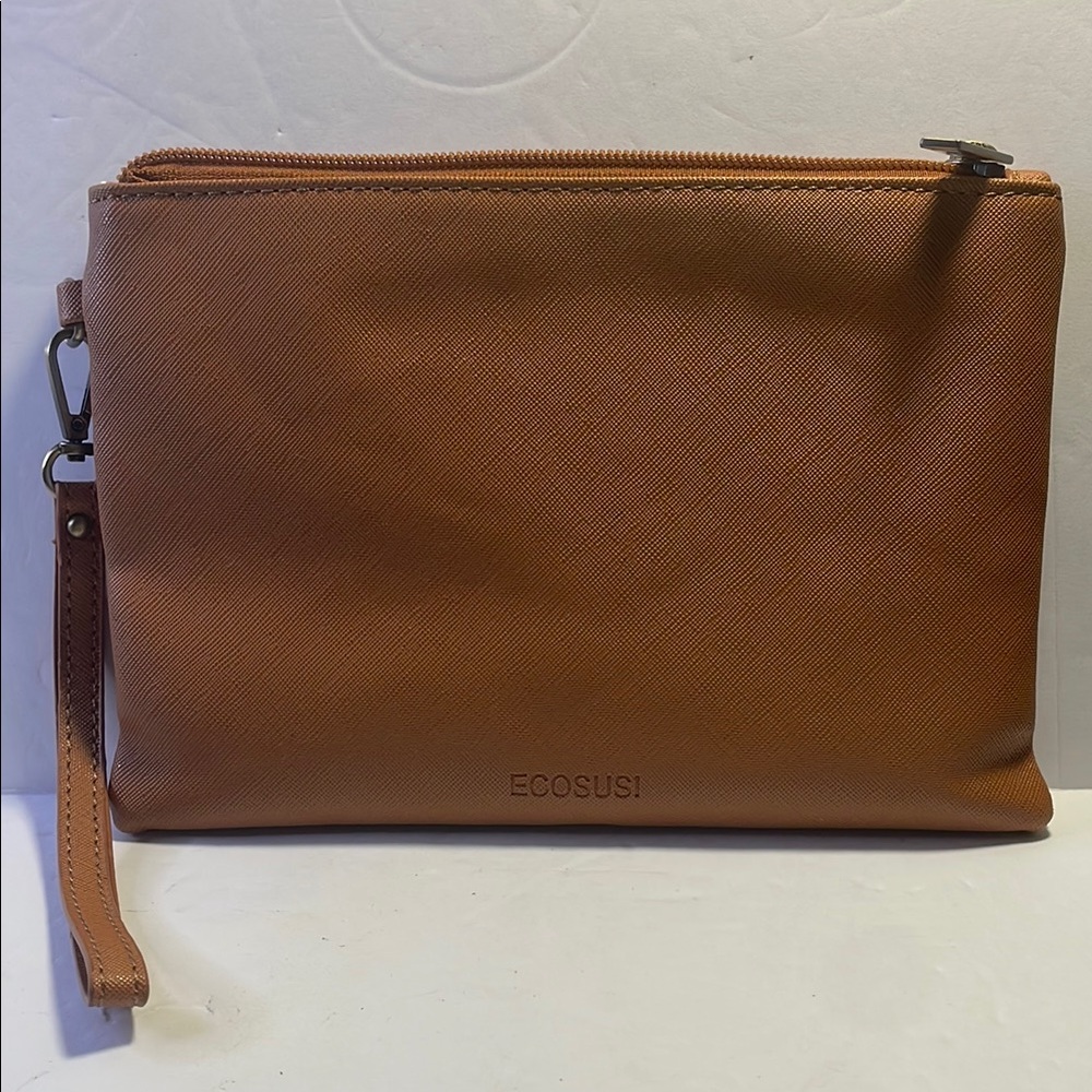 Ecosusi Women Vegan Saffiano Pattern, Leather Brown Clutch Bag